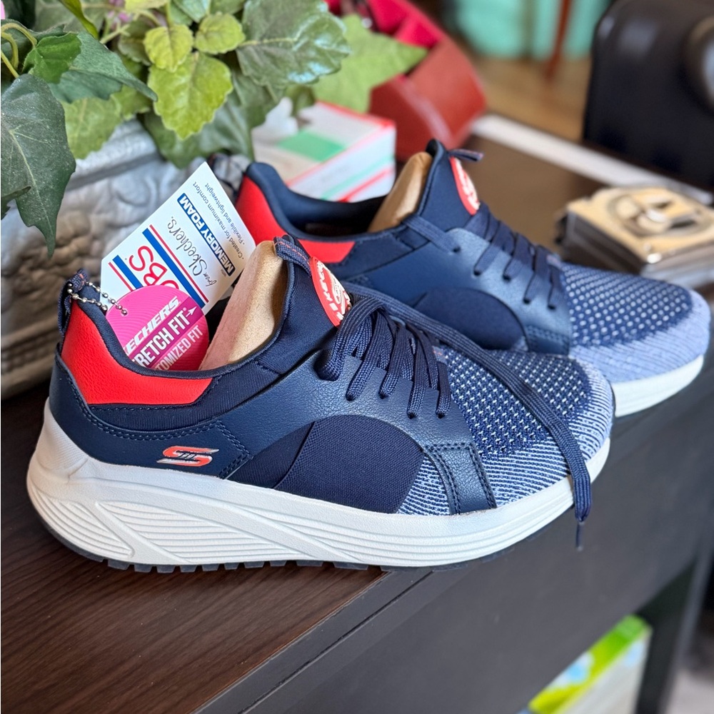 Skechers Navy and Red Lace-Up Comfort Sneakers - Picture 3 of 9